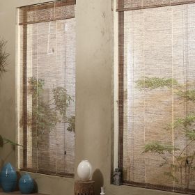 Summer Cloth Ramie Japanese Curtain Tea Room Retro Roller Blind (Option: Hemp brown hollow-45cmx172cm)