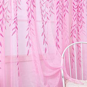 Inverted Willow Wicker Offset Printing Curtains Printing Window Screens Living Room Balcony Window Screens (Option: Pink-W39.3inch x L106.3inch)