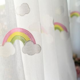 Children's Rainbow Gauze Curtains With Pastoral Embroidery (Option: Rainbow hook up-2x2.7m)