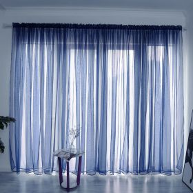 Simple And Modern Balcony Solid Color Gauze Curtain (Option: Dark Blue-1.5x2.7Hook)