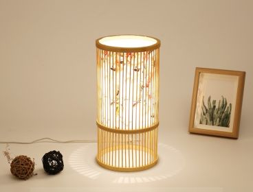 Tea Room Bamboo Woven Table Lamp Study Night Light Adjustable Light Warm Zen Bedside Lamp (Option: Flower rich trumpet-Push button switch)