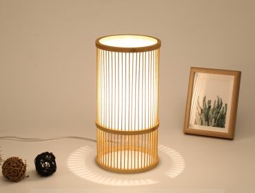 Tea Room Bamboo Woven Table Lamp Study Night Light Adjustable Light Warm Zen Bedside Lamp (Option: Small size without pattern-Push button switch)